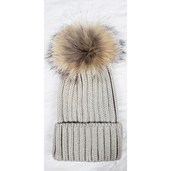Raccoon Fur Sweater Pom Pom Hat NEW main image 8